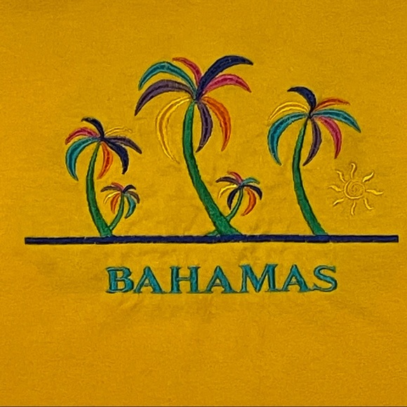 Vintage Bahamas Yellow Embroidered Palm Trees Souvenir Tourist T-Shirt, Sz XL - Picture 3 of 4